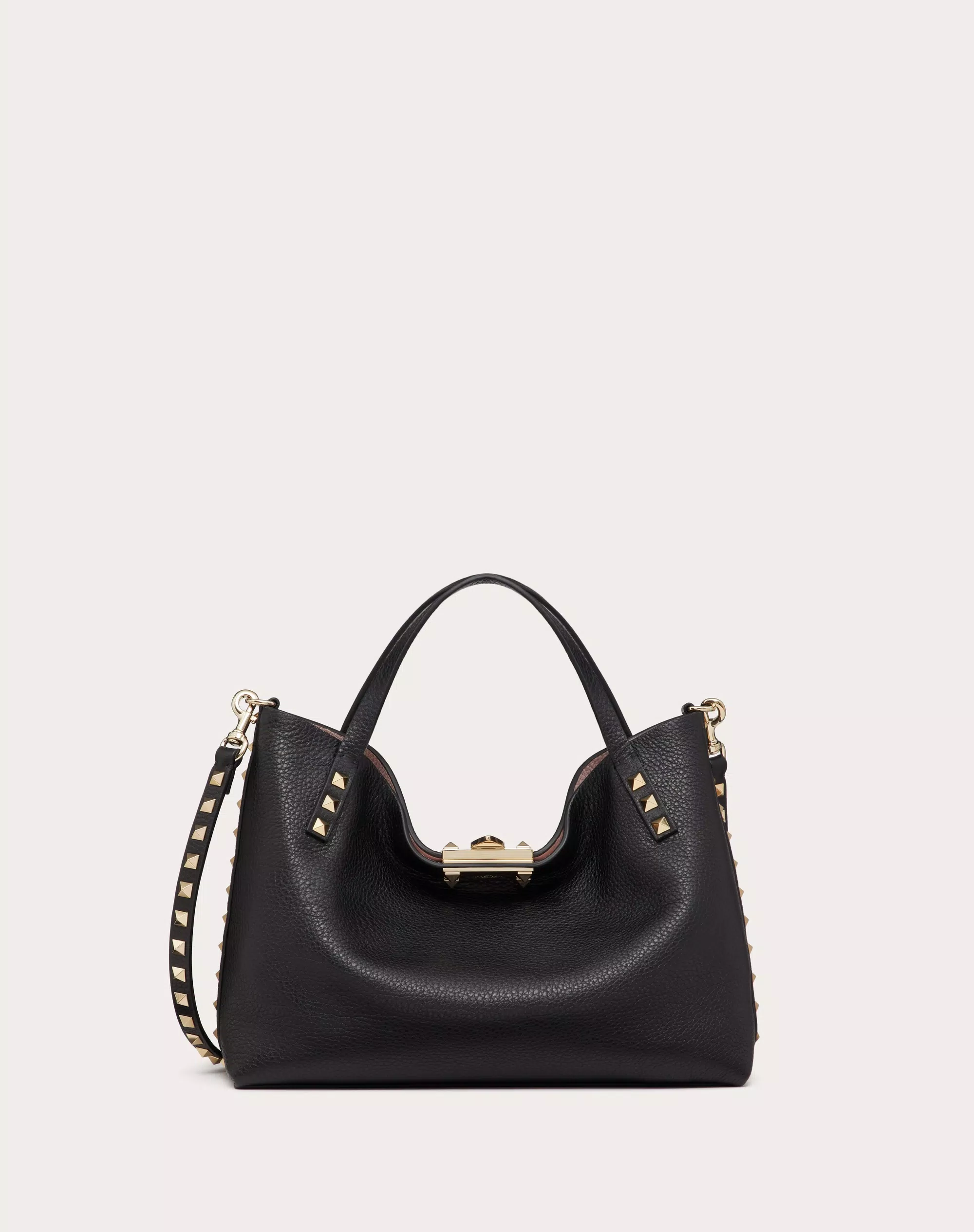 SMALL ROCKSTUD GRAINY CALFSKIN BAG WITH CONTRASTING LINING